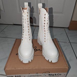 LONDON RAG Drill Chunky White Lace-Up Ankle Boots-Size 8